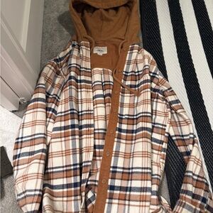 American Eagle Outfitters Tan Plaid Hooded Jacket